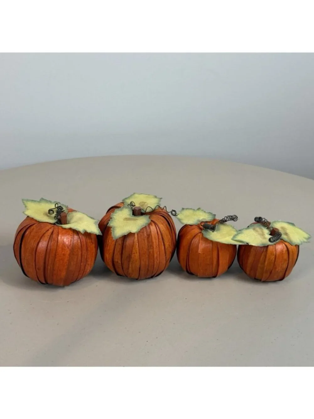 Set of 4 Raffia Pumpkins Fall Harvest Thanksgiving Rustic Table Decor